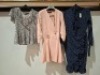 30 X BRAND NEW MIXED ACTUEL WOMENS CLOTHING LOT CONTAINING ACTUEL JACKET IN PINK IN SIZE MEDIUM , I SAW IT FIRST LADIES DRESS IN NAVY BLUE/WHITE IN SIZE UK 8 , BOOHOO DALMATION STYLE TOP IN BLACK AND WHITE IN SIZE UK 8 , TANZARA DRESS IN BLUE/FLORAL ETC I