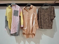 30 X BRAND NEW MIXED WOMENS CLOTHING LOT CONTAINING NEW FAVOR TOP IN LEOPARD PRINT IN SIZE MEDIUM , SEEMORE , LONG TOP IN BLACK IN SIZE MEDIUM , SEEMORE CHECKERED SHIRT IN MULTI COLOUR IN SIZE S , ZARA JUMPER IN BLACK/ SPARKLY IN SIZE EU 40 ETC IN ONE BOX