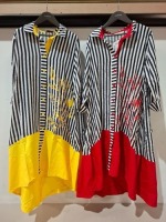 30 X BRAND NEW SEEMORE LONG TOP IN WHITE/NAVY AND YELLOW AND NAVY WHITE AND RED IN SIZES SMALL , MEDIUM AND LARGE IN ONE BOX