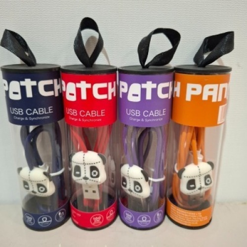 200 X BRAND NEW PATCH PANDA MICRO USB CABLE - SIZE 100CM IN VARIOUS COLOURS PURPLE , ORANGE , RED , AND BLACK IN 8 BOXES