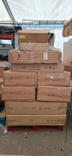 10 X PIECE MIXED FLAT PACK FURNITURE LOT TO INCLUDE CARELTON 4PC BEDROOM SET IN WALNUT - 7PC DINING SET - CONISTON MIRROR FRONT 4PC SET - CHESTERFIELD 4PC BEDROOM SET ETC ON 2 PALLETS (PLEASE NOTE CUSTOMER RETURNS SOME MAY ONLY BE PART BOXES)