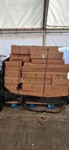 10 X PIECE MIXED FLAT PACK FURNITURE LOT TO INCLUDE COPENHAGEN 8 DRAWER UNIT IN WHITE , MEXICAN PINE 4PC SET , LANCASTER MULTI CHEST IN CREAM , 7 PIECE DINING SET ETC ON A FULL PALLET (PLEASE NOTE CUSTOMER RETURNS & SOME MAY ONLY BE PART BOXES)