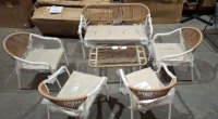 1 X BOXED MIAMI 6 PIECE CONVERSATION GARDEN SET - TABLE - W 88 X D 48 X H 40 CM LOVE SEAT - W125 X D63 X H 78 CM CHAIR -W60 X D 63 X H 78 CM