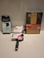 21 X MIXED LOT CONTAINING HARRIS TASKMASTERS 5 PART PAINT PAD SET , HARRIS ICON MASONRY BRUSH 5 INCH 125MM , HARRIS PAINT PAD REFILL IN SIZE 225MM X 85MM , HARRIS PAPERHANGING BRUSH ON A SHELF