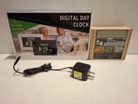 90 X BRAND NEW MIXED LOT CONTAINING DIGITAL DAY CLOCKS AND WHITE LED STRIP LIGHTS IN SIZE 4M AND AMERICAN CHARGING PLUGS ON A FULL SHELF