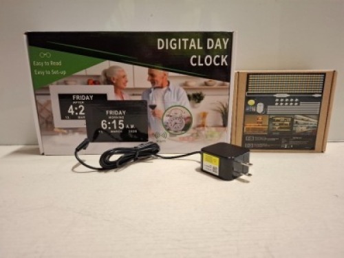 90 X BRAND NEW MIXED LOT CONTAINING DIGITAL DAY CLOCKS AND WHITE LED STRIP LIGHTS IN SIZE 4M AND EU CHARGING PLUGS ON A FULL SHELF