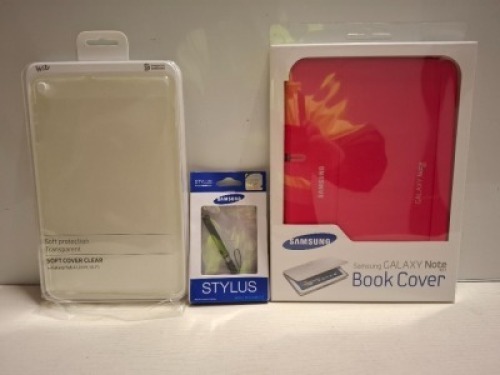 85 X BRAND NEW MIXED LOT CONTAINING GENIUINE SAMSUNG TABLET CASES WITH SAMSUNG STYLUS PENS ON A FULL SHELF