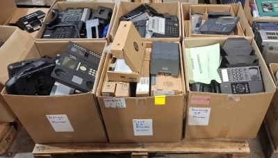 100+ MIXED OFFICE PHONES LOT CONTAINING IPECS , SAMSUNG , CISCO , AVAYA , CISCO IP EXPANSION MODULE 7914 , POLYCOM , SHORETEL ETC IN 12 BOXES