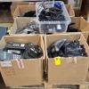 100+ MIXED OFFICE EQUIPMENT LOT CONTAINING PANASONIC KX-PT7633 PHONE , POLYCOM SOUNDSOLUTION VTX 1000 , CISCO IP CONFERENCE STATION , POLYCOM VOICE STATION 300 WITH VARIOUS CABLES ETC IN 12 BOXES