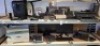 25 X MIXED OFFICE EQUIPMENT LOT CONTAINING SAMSUNG MONITOR DELL MONITOR , HP SMART TANK PLUS 555 SCANNER PRINTER , SAMSUNG OFFICE PHONE , AIPTEK DIGITAL CAMERA RECORDER LUMIE LARGE DESKTOP LIGHT ETC ON TWO SHELVES