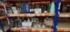 40 X MIXED LOT CONTAINING GLASS LANTERNS IN VARIOUS SIZES, GLASS CANDLE HOLDERS , MIRRORED CANDLE HOLDER , SQUARE OIL BURNER , CITRONELLA TORCH OIL ETC ON TWO SHELF