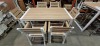 1 X SANTORINI 7 PIECE ALUMINUM DINING SET IN WHITE / WOOD CONTAINING 6 CHAIRS IN SIZE H 87 X D 60 X W 57 CM AND ONE TABLE IN SIZE H 76 X D 156 X W81 (NOTE CUSTOMER RETURNS UNDELIVERED GOODS)