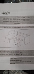 1 X STUDIO KAUAI CORNER SET RATTAN CHAISE IN BLACK / GREY LOT CONTAINING LOVE SEAT IN SIZE W 123 X D 64 X H 67 AND CHAISE IN SIZE W 64 X D 123 X H 67 AND TABLE IN SIZE 45 X D 45 X H34 CM IN ONE BOX (NOTE DAMAGED BOX / CUSTOMER RETURNS)