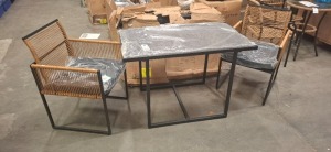 1 X PRE - BUILT STUDIO JAKARTA ROPE BISTRO SET IN BLACK / NATURAL CONTAINING 2 CHAIRS IN SIZE W 53 X D 56 X H 85 AND ONE TABLE IN SIZE W 108.5 X D 56 X H 72 IN ONE BOX