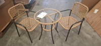 1 X STUDIO TRURO BISTRO SET CONTAINING 2 CHAIRS IN SIZE W56 X D 57 X H 81CM AND ONE TABLE IN SIZE DIA 60 X H 72 IN ONE BOX (NOTE CUSTOMER RETURNS )