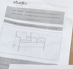 2 X STUDIO FIJI RATTAN TETE-A - TETE LOVE SEAT IN GREY IN SIZE W 142 X D 62 X H 88CM IN TWO BOXES (NOTE CUSTOMER RETURNS )