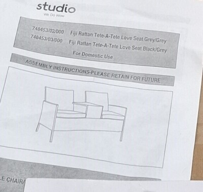 2 X STUDIO FIJI RATTAN TETE-A - TETE LOVE SEAT IN GREY IN SIZE W 142 X D 62 X H 88CM IN TWO BOXES (NOTE CUSTOMER RETURNS )
