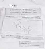 1 X STUDIO FIJI 3 PIECE RATTAN BISTRO SET IN GREY CONTAINING 2 CHAIRS IN SIZE W 56 X D 53 X H 81 AND ONE TABLE IN SIZE W 40 X D 40 X H 40 CM IN ONE BOX (NOTE CUSTOMER RETURNS )