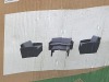 1 X CULCITA MALIBU LOUNGE SET IN BLACK CONTAINING 2 SEATER CHAIR AND 2 SINGLE CHAIRS AND ONE TABLE IN ONE LARGE BOX (NOTE DAMAGED BOX / CUSTOMER RETURNS )