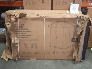 1 X KETER OUTDOOR GAREN STORAGE SHED IN GREY SIZE 6 X 5 IN ONE BOX (NOTE DAMAGED BOX / CUSTOMER RETURNS IN UNKNOWN CONDITION )