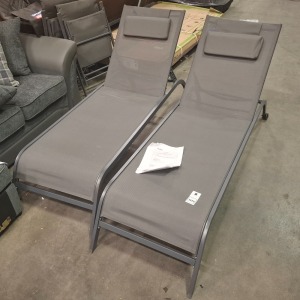 2 X PRE - BUILT STUDIO METAL SUNLOUNGERS IN ANTHRACITE (NOTE CUSTOMER RETURNS)