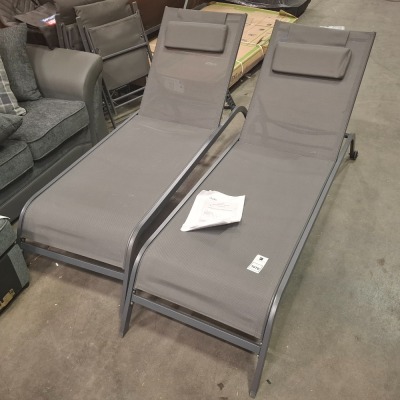 2 X PRE - BUILT STUDIO METAL SUNLOUNGERS IN ANTHRACITE (NOTE CUSTOMER RETURNS)