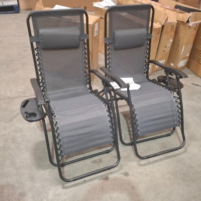 1 X STUDIO PAIR OF ROYALE LOUNGERS WITH PILLOW GREY IN SIZE L176*W64 / 52*H108/46 CM