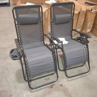 1 X STUDIO PAIR OF ROYALE LOUNGERS WITH PILLOW GREY IN SIZE L176 X W64 X 52 X H108/46 CM