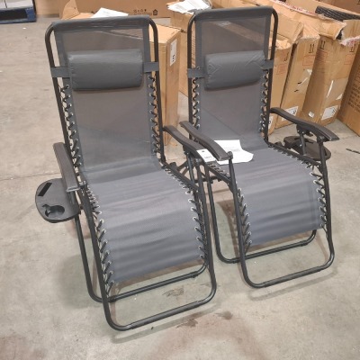 1 X STUDIO PAIR OF ROYALE LOUNGERS WITH PILLOW GREY IN SIZE L176 X W64 / 52 X H108/46 CM