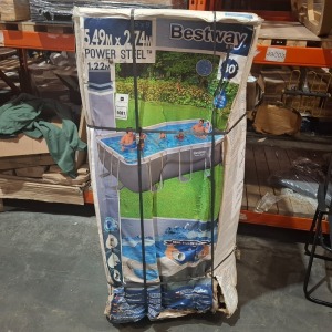 1 X BESTWAY 5.49M X 2.74M POWER STEEL SWIMMING POOL HIEGHT 1.22M , 14,812L IN ONE LARGE BOX (NOTE FAILED DELIVERY DAMAGED PACKAGING ALL COMPONENTS PRESENT )