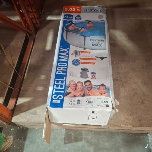 1 X BESTWAY 3.05M STEEL PRO MAX SWIMMING POOL 4,678 L IN HEIGHT 76CM IN ONE BOX (NOTE DAMAGED BOX / CUSTOMER RETURNS / ALL PARTS THERE.