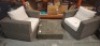 3 PC OUTDOOR GARDEN LOT CONTAINING 2 CUBE LARGE LOUNGE ARMCHAIRS RRP &pound;898 IN SIZE H 67 X L 87 X D 70 AND ONE CUBE SQUARE COFFEE TABLE RRP &pound;413 IN SIZE H 25 X 84 X 84 (NOTE EX DISPLAY )