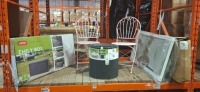 6 X MIXED GARDEN LOT CONTAINING 2 KETER EMILY STORAGE BOXES , 2 METAL GARDEN CHAIRS IN PINK , KETER COOL STOOL , 1 SUNLOUNGER IN WHITE/ GREY IN A FULL BAY