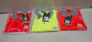 90 X BRAND NEW MIXED HI VIS T-SHIRT LOT TO INCLUDE AVIATOR ORANGE HI VIS POLO SHIRTS - AVIATOR YELLOW HI VIS POLO SHIRTS ALL IN VARIOUS SIZES IN 3 BOXES