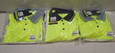 90 X BRAND NEW MIXED HI VIS T-SHIRT LOT TO INCLUDE AVIATOR ORANGE HI VIS POLO SHIRTS - AVIATOR YELLOW HI VIS POLO SHIRTS - AVIATOR YELLOW HI VIS TWO TONE POLO SHIRTS ALL IN VARIOUS SIZES IN 3 BOXES