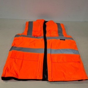 16 X BRAND NEW CREATER AND DESTROY ORANGE HI VIS REVERSIBLE GILLETS IN SIZE SMALL