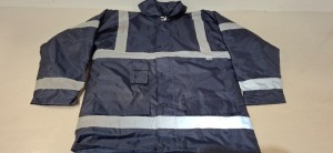 35 X BRAND NEW MIXED HI VIS COATS LOT TO INCLUDE - 10 X HI LIGHT BLACK HI VIS BOMBER JACKETS - 25 X AVIATOR BLACK HI VIS AND YELLOW HI VIS SWEATSHIRTS ALL IN VARIOUS SIZES IN 2 TRAYS