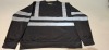 50 X BRAND NEW MIXED HEALTH AND SAFETY CLOTHING LOT AVIATOR SWEAT SHIRTS - AVIATOR HI VIS TROUSERS -TULIP NAVY TROUSERS - CREATE AND DESTROY HI VIS TROUSERS - ALL IN VARIOUS SIZES - 3 TRAYS