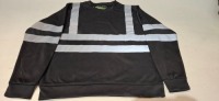 50 X BRAND NEW MIXED HEALTH AND SAFETY CLOTHING LOT AVIATOR SWEAT SHIRTS - AVIATOR HI VIS TROUSERS -TULIP NAVY TROUSERS - CREATE AND DESTROY HI VIS TROUSERS - ALL IN VARIOUS SIZES - 3 TRAYS