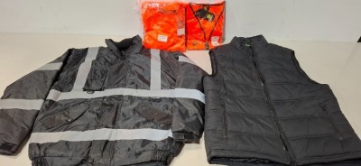 50 + BRAND NEW MIXED HEALTH AND SAFETY CLOTHING LOT FORTRESS CARLTON BODYWARMER - CREATE AND DESTROY ROUNDNECK SWEATERS - HI VIS JACKETS - SUPER TOUCH HODDED SWEATSHIRT - BEESWIFT EXECUTIVE VEST - BLUE CASTLE TROUSERS - ALL IN MIXED SIZES - ON A FULL BAY