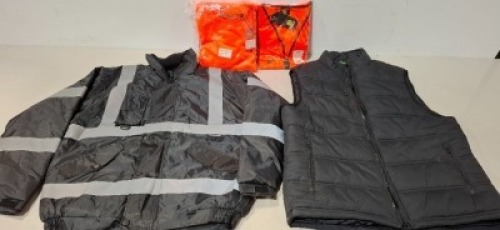 50 + BRAND NEW MIXED HEALTH AND SAFETY CLOTHING LOT FORTRESS CARLTON BODYWARMER - CREATE AND DESTROY ROUNDNECK SWEATERS - HI VIS JACKETS - SUPER TOUCH HODDED SWEATSHIRT - BEESWIFT EXECUTIVE VEST - BLUE CASTLE TROUSERS - ALL IN MIXED SIZES - ON A FULL BAY