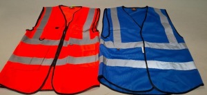 100 X BRAND NEW MIXED HEALTH AND SAFETY CLOTHING LOT CONTAINING, CREATE AND DESTROY WORKWEAR SHORT SLEEVE POLO T-SHIRT IN YELLOW AND NAVY IN SIZES S AND XL, AVIATOR LONDON LONG SLEEVE POLO T-SHIRT IN ORANGE AND GREY, GREEN AND NAVY IN SIZES M, XL, 3XL, BE