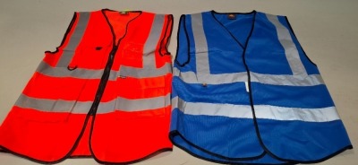 100 X BRAND NEW MIXED HEALTH AND SAFETY CLOTHING LOT CONTAINING, CREATE AND DESTROY WORKWEAR SHORT SLEEVE POLO T-SHIRT IN YELLOW AND NAVY IN SIZES S AND XL, AVIATOR LONDON LONG SLEEVE POLO T-SHIRT IN ORANGE AND GREY, GREEN AND NAVY IN SIZES M, XL, 3XL, BE