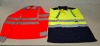 100 X BRAND NEW MIXED HEALTH AND SAFETY CLOTHING LOT CONTAINING, CREATE AND DESTROY WORKWEAR SHORT SLEEVE POLO T-SHIRT IN YELLOW AND NAVY IN SIZES S AND XL, AVIATOR LONDON LONG SLEEVE POLO T-SHIRT IN ORANGE AND GREY, GREEN AND NAVY IN SIZES M, XL, 3XL, BE - 2