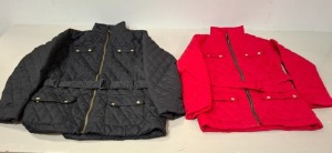 30 X BRAND NEW UNBRANDED COATS IN VARIOUS COLOURS IE 11 IN RED AND 19 IN NAVY IN SIZES 12 , 14 , 16 , 24 ON HALF A BAY