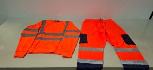 40 X BRAND NEW MIXED HEALTH AND SAFETY CLOTHING LOT CONTAINING, CREATE AND DESTROY PULLOVER HOODIE IN YELLOW IN SIZE S, AVIATOR LONDON SINGLE TONE SWEATSHIRT IN GREEN IN SIZE S, CREATE AND DESTROY TWO TONE TROUSERS IN ORANGE AND NAVY IN SIZE 2XL, ON A HAL