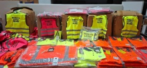 200 + X BRAND NEW MIXED HEALTH AND SAFETY CLOTHING LOT TO INCLUDE MUMMY'S - LITTLE HELPER HI-VIS - GRANDMAS LITTLE HELPER HI-VIS - CREATE AND DESTROY ORANGE T-SHIRTS - AVIATOR YELLOW HI VIS - AVIATOR ORANGE SWEATSHIRTS - AVIATOR YELLOW SWEATSHIRTS ETC ON 