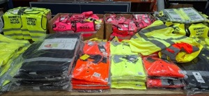 200 + X BRAND NEW MIXED HEALTH AND SAFETY CLOTHING LOT TO INCLUDE GRANDMAS LITTLE HELPER/MUMMYS LITTLE HELPER HI VIS - CREATE AND DESTROY BLACK HI VIS BOMBER JACKETS - DICKIES YELLOW HI VIS SWEATSHIRTS - AVIATOR BLACK HI VIS SWEATSHIRTS - CREATE AND DESTR