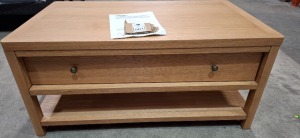 1 X VIDA LIVING RENATA COFFEE TABLE IN OAK IN SIZE L 100 X W 59 X H 46 (CUSTOMER RETURNS )