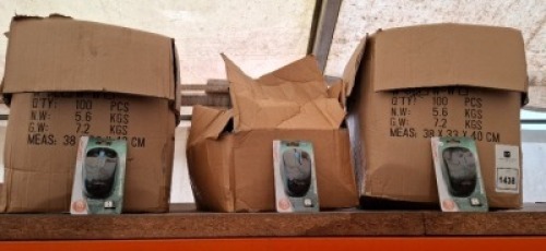 100 X COMPOINT WIRELESS MOUSES (CP-M161W ) IN WHITE / PINK , BLACK , AND BLACK / BLUE IN 3 BOXES
